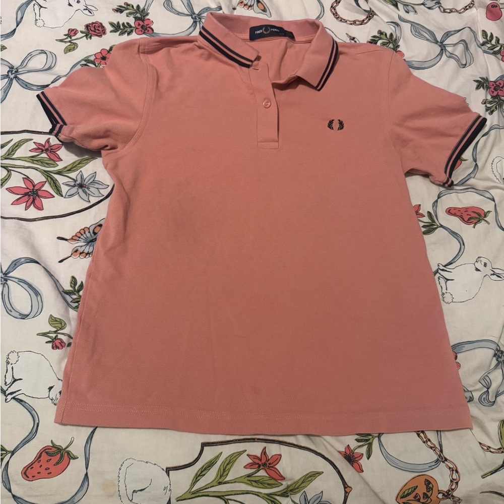 Fred Perry Coral Polo Shirt with Black Striped Collar